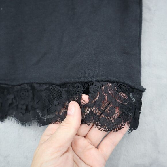 AC DC Sweatshirt Womens M Black Lace Trim Hem Drawstring Hoodie Activewear - Picture 13 of 16